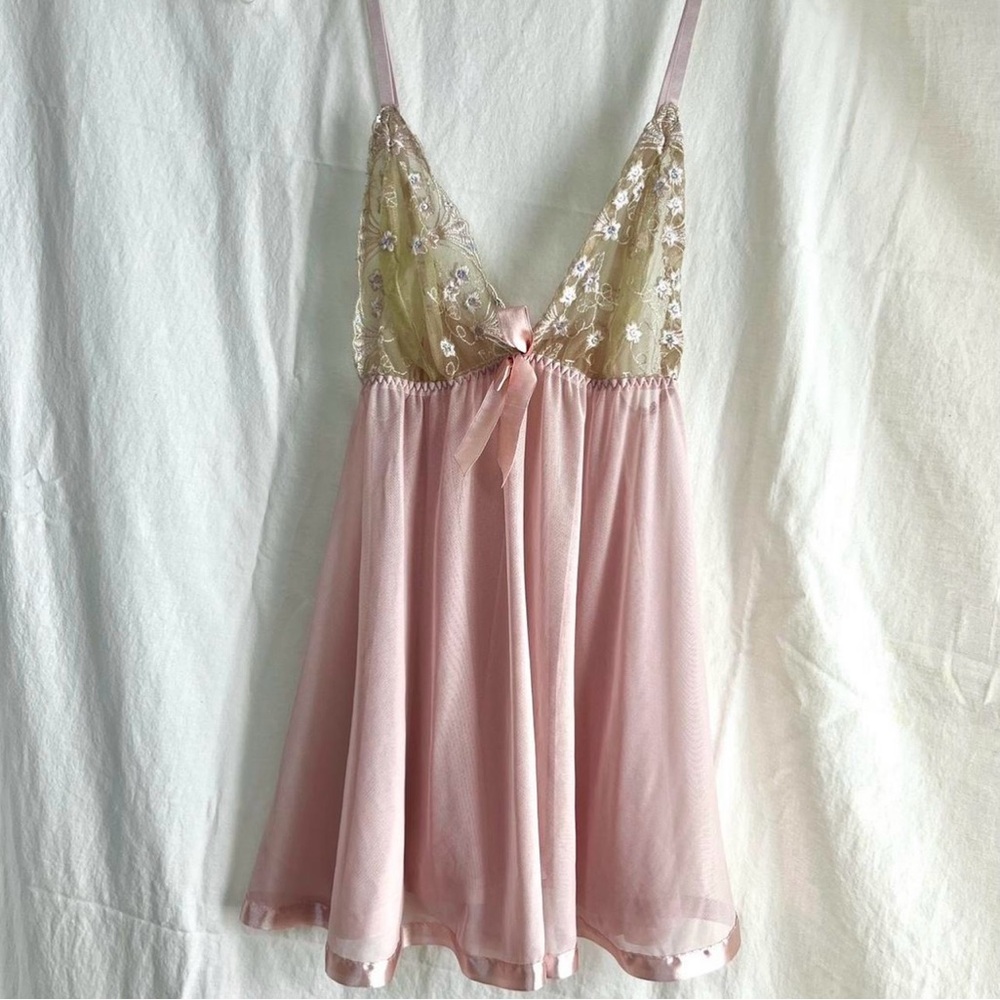 Vintage Sheer Lace embroidered Pink dress